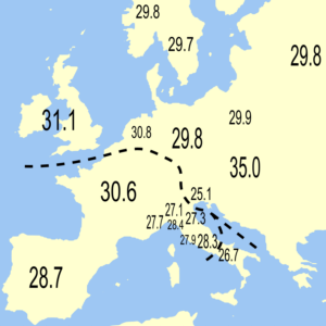 Regional variation in the weight of ounces (in grammes).