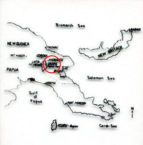 Sketch map of Papua New Guinea highlighting Okapa sub-district.  Source unknown.
