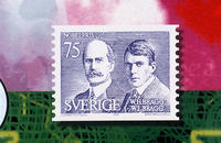 A Swedish stamp celebrating the Braggs 1915 Nobel Prize.
