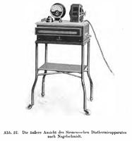 A diathermy machine by Siemens, as used by Nagelschmidt, c.1900s. (From "<em>Lehrbuch</em>")